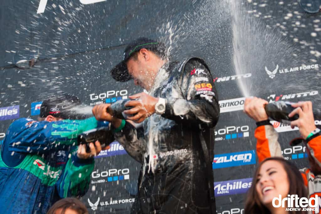 Champagne spray from FD Wall NJ Podium