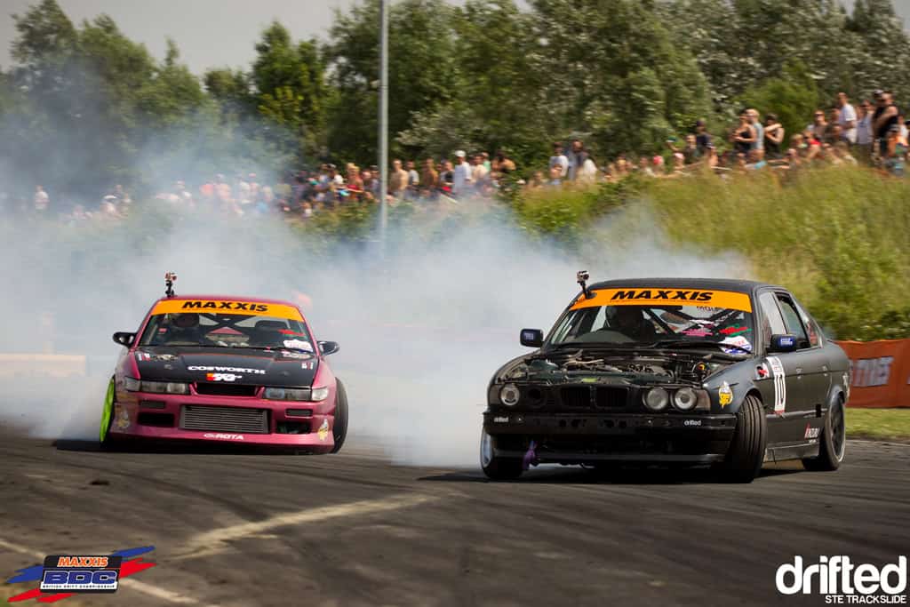 EVENT: The Scorcher: 2013 Maxxis British Drift Championship Round Three - Image Ste Trackslide BDC RD3 Tony Walker Vs Meathead 2