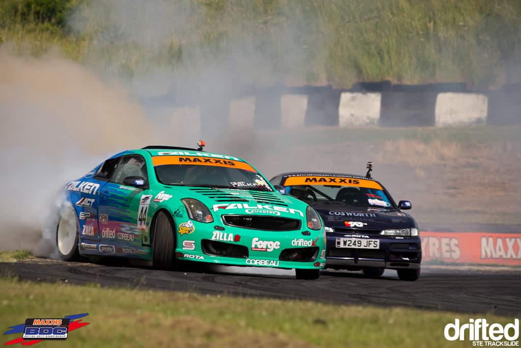 EVENT: The Scorcher: 2013 Maxxis British Drift Championship Round Three - Image Ste Trackslide BDC RD3 Cheshire Vs White 2