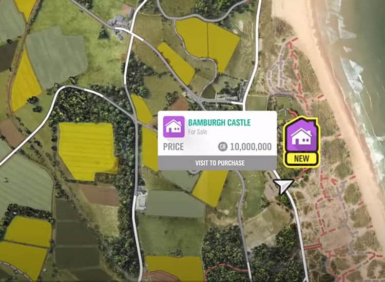 Ultimate Forza Horizon 4 Houses Guide - Image bamburgh castle location