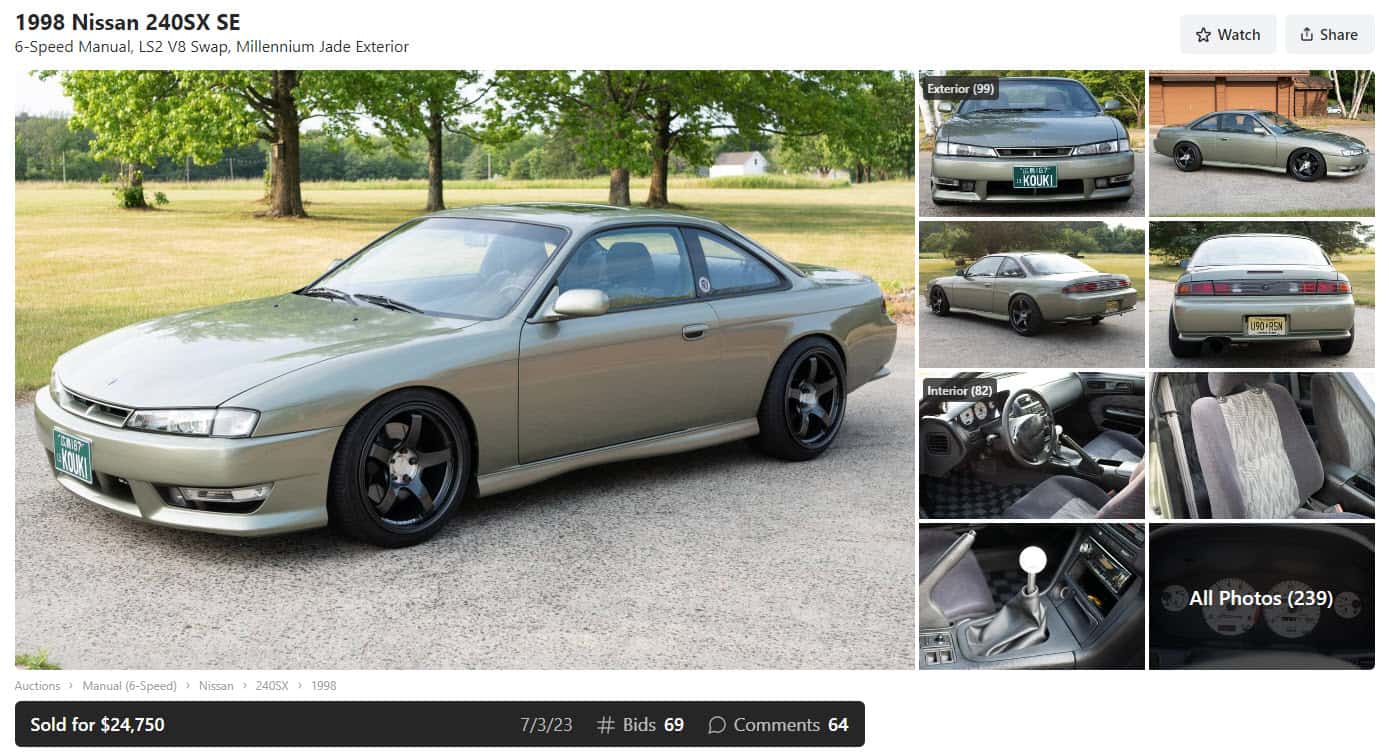 Stock 240SX Sells For $31k After 26 Years And 119K Miles - Image clean v8 swap 240sx millenium jade