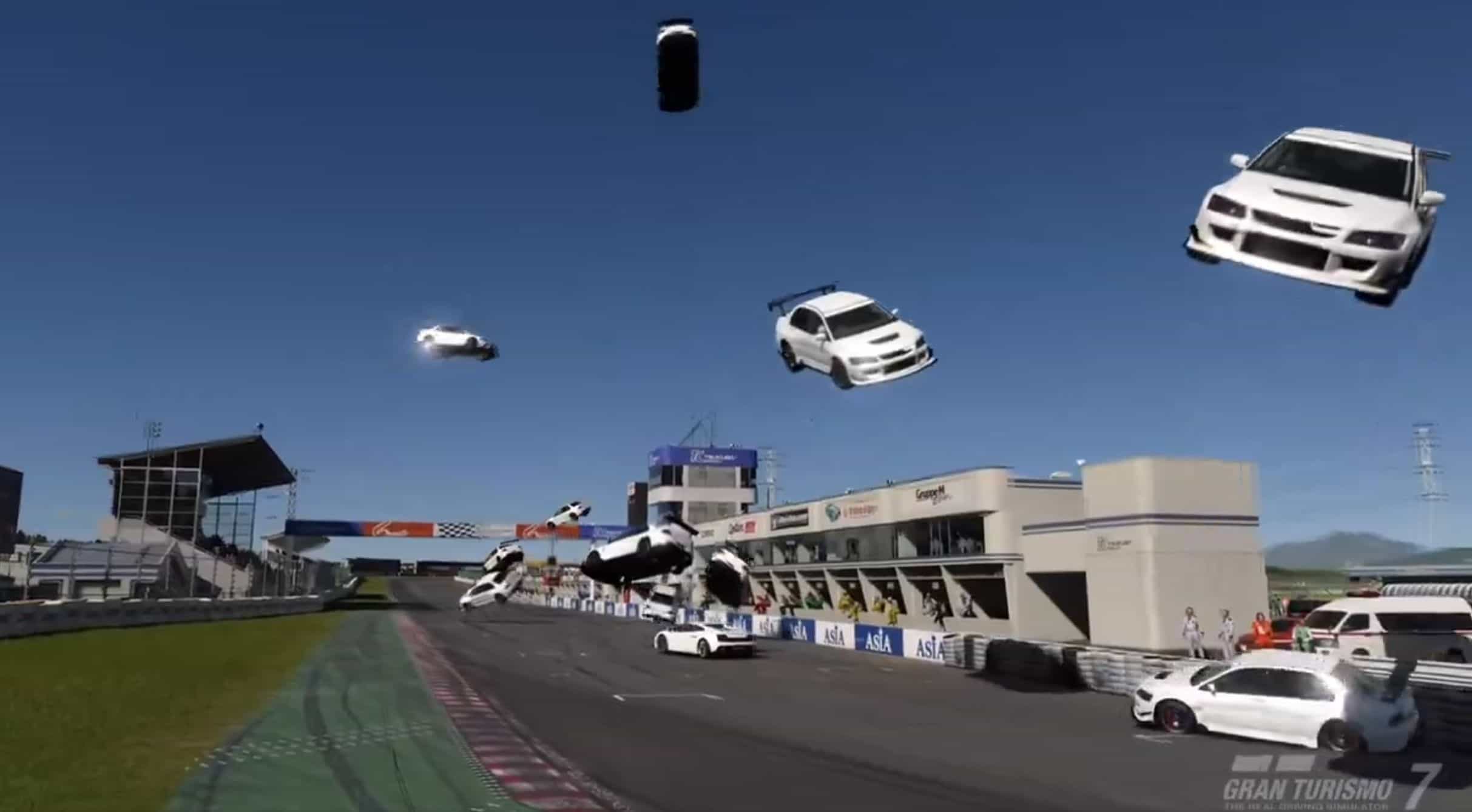 Enjoy GT7's Hilarious Glitch Before Devs Slam The Brakes - Image evo lambo flying gran turismo 7 hilarious update glitch