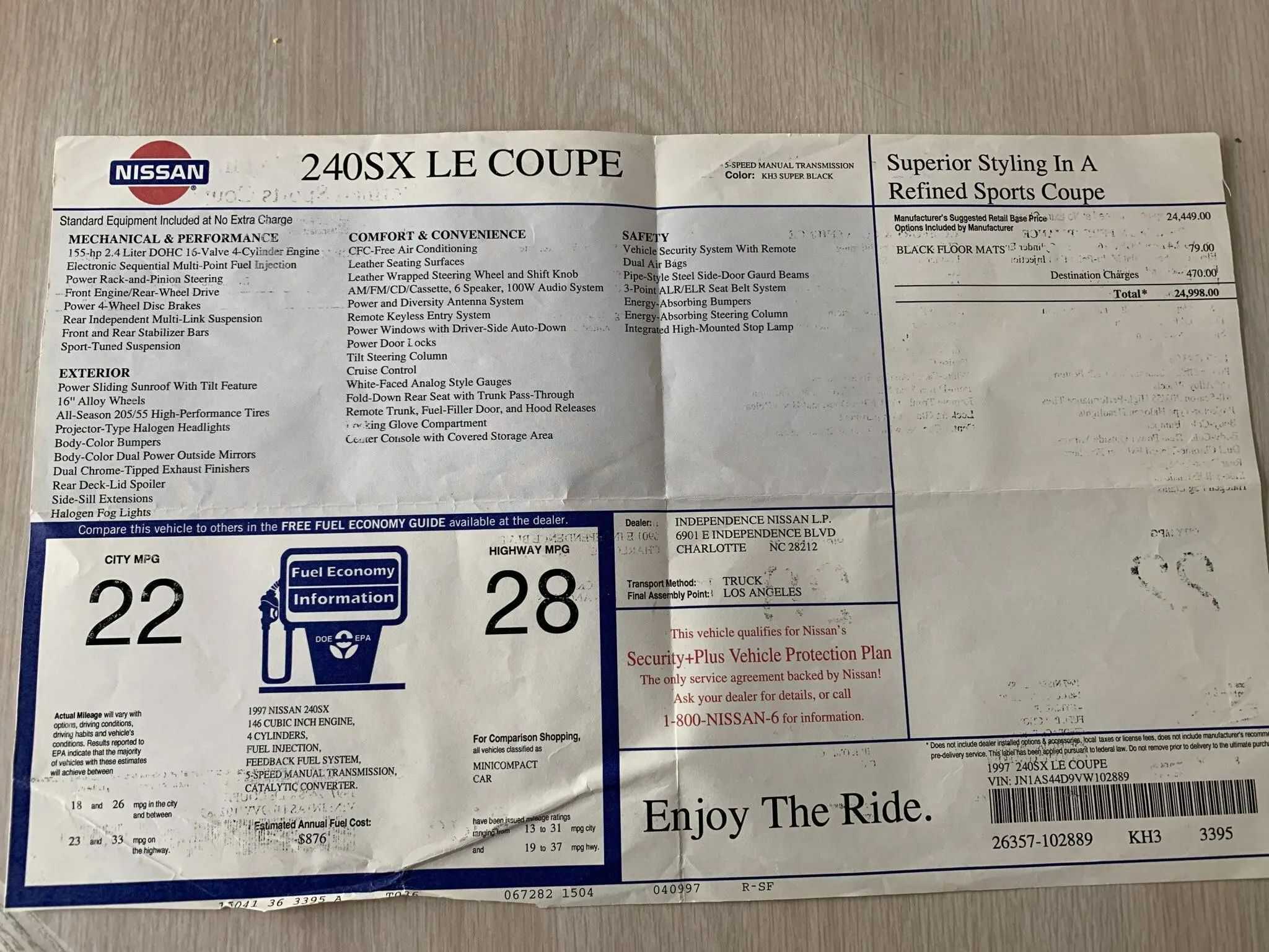 Stock 240SX Sells For $31k After 26 Years And 119K Miles - Image sales receipt 1997 nissan 240sx sells for 31k