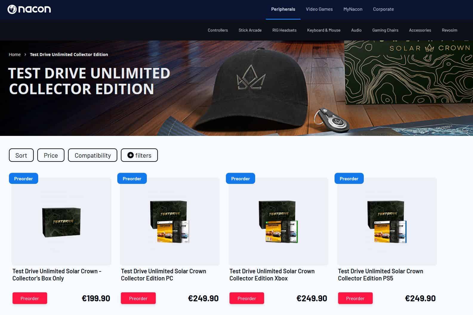 european prices test drive unlimited solar crown collectors edition price